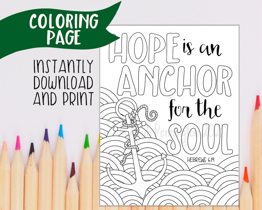 Hope is an Anchor for the Soul PRINTABLE COLORING PAGE Instant Download