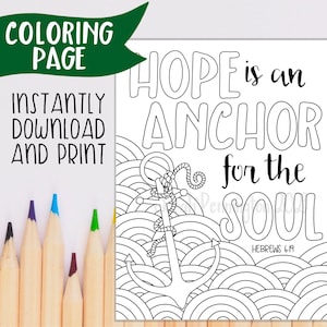 Hope Anchor Coloring Page: Christian Bible Verse (Digital Download)