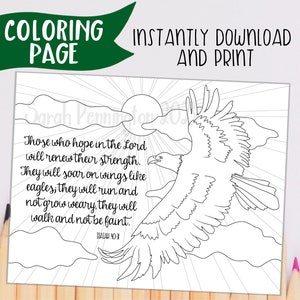 Soar on Wings Like Eagles - PRINTABLE COLORING PAGE - Instant Download - Christian Coloring Sheet - Adult Coloring - Bible School Study