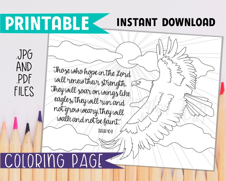 Soar on Wings Like Eagles PRINTABLE COLORING PAGE Instant Etsy