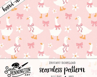 Modèle sans couture d'oie rose - papier numérique vintage de ferme avec des noeuds, des pastels doux et un charme de chambre d'enfant