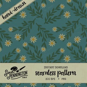 Moody Daisy Seamless Pattern: Cottagecore Floral (Digital Download)