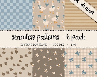 Pack de motifs sans couture coquette oies : dessins de fermes vintage (téléchargement numérique)