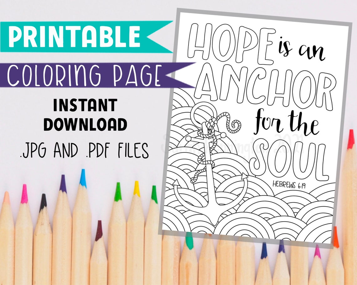 Hope is an Anchor for the Soul PRINTABLE COLORING PAGE | Etsy