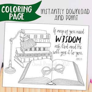 God Will Give You Wisdom - PRINTABLE - Instant Download - Christian Coloring Sheet - Adult Coloring Page Line Art - Bible School Study