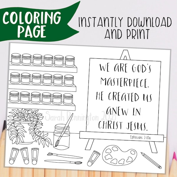 God’s Masterpiece - PRINTABLE - Instant Download - Christian Coloring Sheet - Adult Coloring Page Line Art - Bible School Study