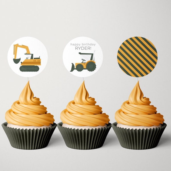 Construction Theme Cupcake Toppers, Editable Template, Tractor Party Labels, Stop the Traffic Party Extras, Printable Second Bday, LP47-002c