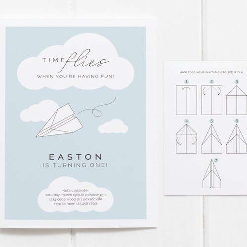 Paper Airplane Birthday Invitation Editable Template Paper - Etsy
