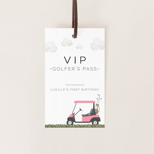Karnet VIP dla golfisty dla dziewczynek, szablon do edycji, karnet dla ekipy golfowej, Hole in One VIP do wydrukowania na smyczy, impreza golfowa, LP54-005g
