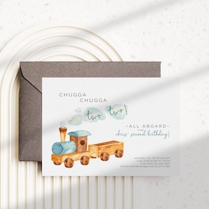Chugga Chugga Two Two Birthday Invitation, Editable Template, Train Birthday Express Party, Boy Second Birthday, Toy Train, LP39-002