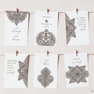 Geburtsbestätigungskarten, bearbeitbare Vorlage, Positive Geburtszitate, Hausgeburt, Wassergeburtskarten, Henna-Babypartygeschenk, LP24-001c