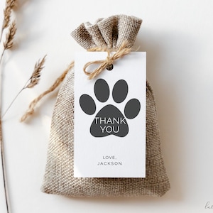Étiquettes de remerciement d'impression de patte, modèle modifiable, étiquettes de remerciement d'impression de pied de chien, anniversaire imprimable, téléchargement immédiat LP05-001a