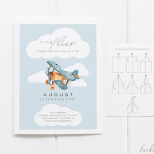 Airplane Birthday Invitation, Editable Template, Paper Airplane Invitation Inserts, Wooden Toy Airplane, Instant Download LP29-001