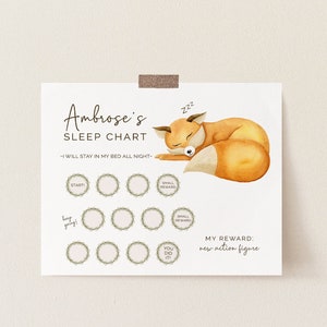 Fox Sleep Chart, bewerkbare sjabloon, 8x10 jongens beloningsgrafiek, afdrukbare slaapgrafiek voor kinderen, LP40-001