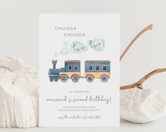 Chugga Chugga Two Two Birthday Invitation, Editable Template, Train Birthday Express Party, Second Birthday, Toy Train, LP39-003