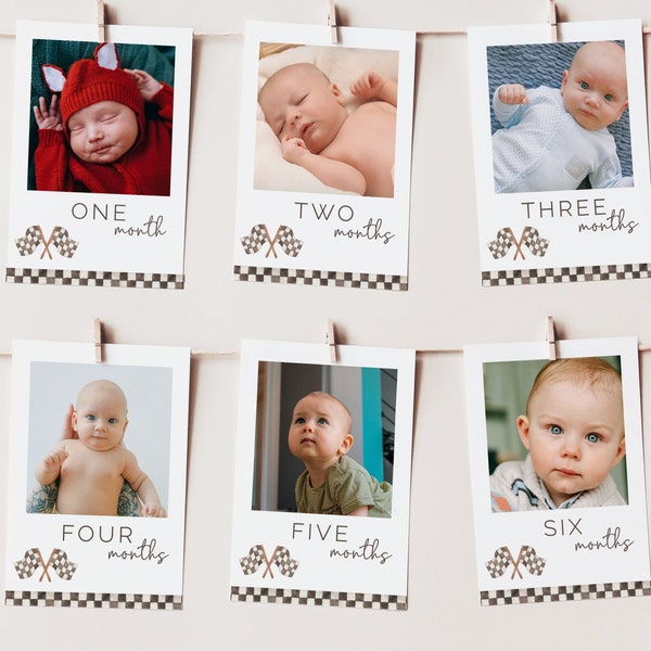 Racing First Birthday Photo Banner, Editable Template, Race Month by Month Picture Banner, 12 Months of Me, Year One Party Extras, LP21-007x