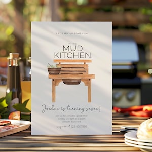 Mud Kitchen Birthday Invitation, Editable Template, Nature Baking, Mix up some fun, Mud Party, Cook up some Fun, Outdoor Kid Invite LP42-001