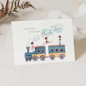 Chugga Chugga Thank Choo Karte, bearbeitbare Vorlage, gemeinsame Zug Dankeskarten, Choo Choos und Tu Tus, Thank Choo Karten LP39-006a