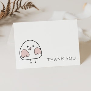 Vogel Bedankkaart, bewerkbare sjabloon, eerste verjaardag afdrukbaar, Pink Girl Bird Thank Yous, 1e B-dag, LP19-001a