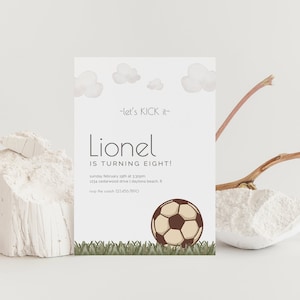Soccer Birthday Invitation, Editable Template, Let&#39;s Kick It, Soccer Theme Birthday Party, Soccer Ball, Sports LP58-003