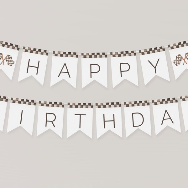 Racing Birthday Banner, Editable Template, Happy Birthday Garland, Vintage Racing Flags, Two Fast Two Curious, Party Extras, LP21-007n