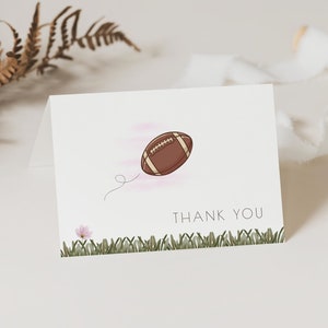 Cartões de agradecimento com tema de futebol feminino, modelo editável, cartão de agradecimento do primeiro ano, extras de aniversário, obrigado por chutá-lo, LP58-002c
