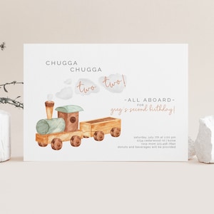 Chugga Chugga Two Two Birthday Invitation, Editable Template, Train Birthday Express Party, Boy Second Birthday, Toy Train, LP39-008