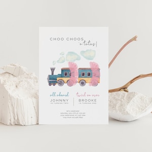 Choo Choos and TuTus Joint Birthday Invitation, Editable Template, Train Birthday, Ballerina Party, Chugga Choo Choo, Siblings, LP39-014