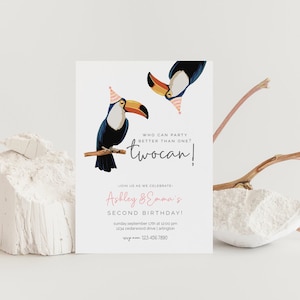 GIRL Toucan Birthday Invitation, Editable Template, Toucan Party Better than One, Girl Twins, Twocan Party, Twins Birthday LP19-005
