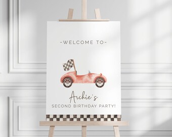 Two Fast Two Curious Welcome Sign, Editable Template, Racing Birthday Sign, Growing up Two Fast, Welcome Banner, vintage race car LP21-007c
