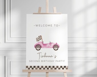 Two Fast Two Curious Welcome Sign, Editable Template, Racing Birthday Sign, Growing up Two Fast, Welcome Banner, vintage race car LP21-017e