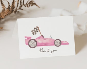 Editable Race Car Birthday Thank You Tags, Vintage Car Checkered Flag ...