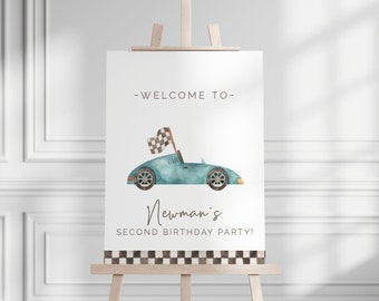 Two Fast Two Curious Welcome Sign, Editable Template, Racing Birthday Sign, Growing up Two Fast, Welcome Banner, vintage race car LP21-011c