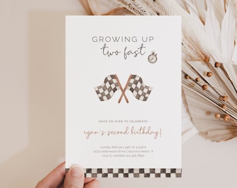 Growing Up Two Fast Birthday Invitation, Editable Template, Turning 2, Vintage Race Flags, Racing Flags, Dirt Bike Flags, LP21-014