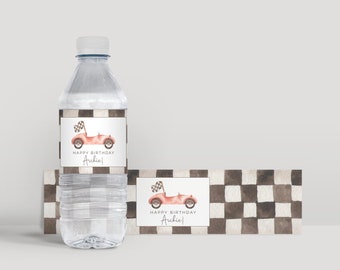 Racing Water Bottle Labels, Editable Template, Two Fast Party Wraps, Race car Birthday Printable, Vintage Flag Wrappers, LP21-007p
