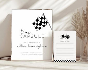 Racing Time Capsule Sign, Time Capsule Cards, Editable Template, Checkered Race Car Party, Fast One Party Extras, Birthday Sign, LP21-001c