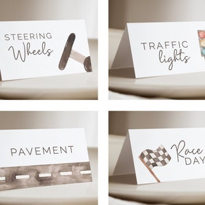 Racing Food Tent Labels, Editable Template, Vintage Racing Flags, Steering Wheels, Race Day, Traffic Lights, Pavement, Two Fast, LP21a