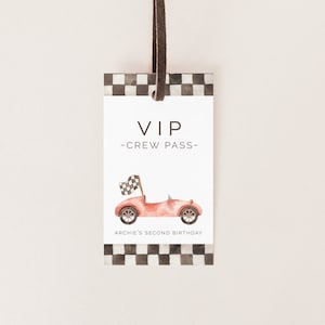VIP Crew Pass, Editable Template, Two Fast Vintage Race Car Party, Two Curious VIP Printable for Lanyard, Pit Crew Game, LP21-007d