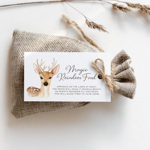 Magische Rentier-Lebensmitteletiketten, bearbeitbare Vorlage, Heiligabend-Box, druckbare Gunst-Taschen-Tags, Weihnachtsgeschenkidee, Sofortiger Download LP09-002