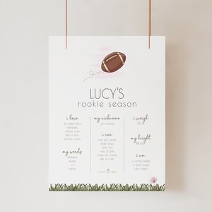 Poster di pietra miliare del tema calcio RAGAZZA, segno della stagione Rookie, modello modificabile, tabellone della pietra miliare del calcio ROSA, extra della prima festa, LP58-002b