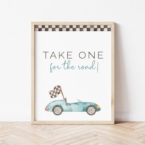 Race Car Favor Sign, Editable Template, Racing Favor Table Sign, Two Fast Two Curious, Take One for the Road, vintage race car LP21-013n