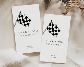Racing Thank You Labels, Editable Template, Checkered Flag Thank You Favor Tags, Racecar Birthday Printable, Instant Download LP21-001a