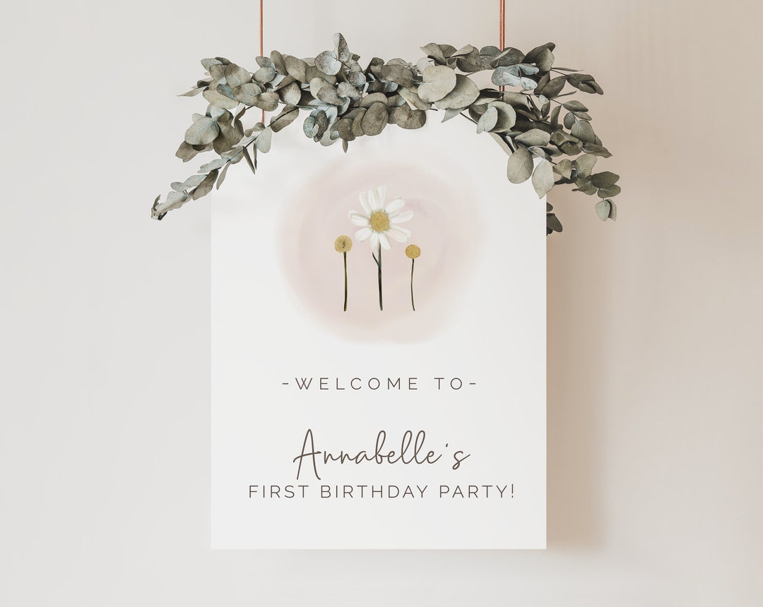 Daisy Welcome Sign, Editable Template, Flower Birthday Sign, Sun ...