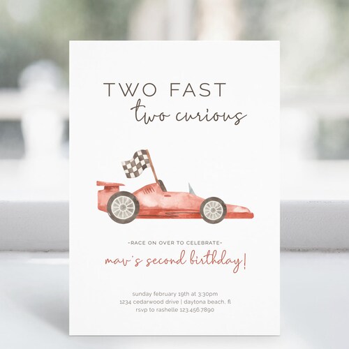 Racing Birthday Sign Editable Template Growing up Two Fast Banner Twin Two Fast Two Curious Welcome Sign vintage race car LP21-025b
