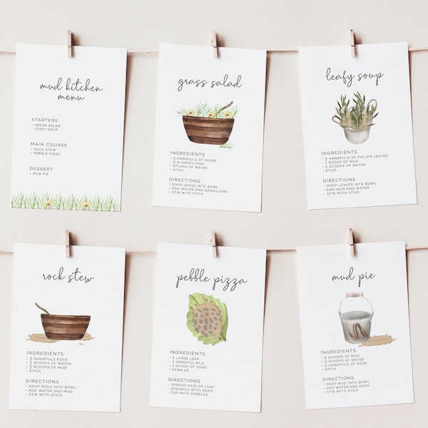Mud Kitchen Recipe Cards, Editable Template, Nature Baking Recipes, Mud Party Games, Invitation Inserts, LP42-001a
