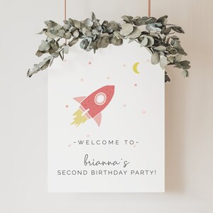 Two the Moon Welcome Sign, Editable Template, Rocket Ship Birthday Sign, Outer Space Theme, Welcome Banner, Planets and Stars LP32-003b