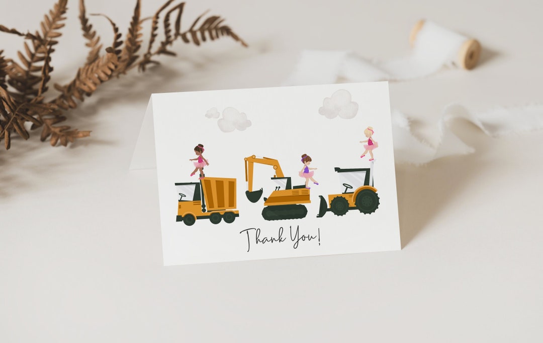 Dump Truck and Tutus Thank You Card, Editable Template, Sibling ...