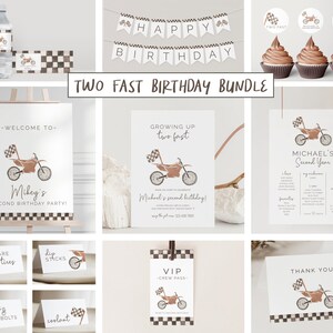 Dirt Bike Birthday Bundle Set, Editable Template, Racing Birthday Package, Growing Up Two Fast Suite, Two Curious, Party Extras, LP21-014Q