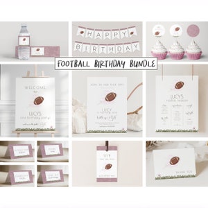 GIRL Football Theme Birthday Bundle Set, Editable Template, Kick Off Birthday Package, First Year Down Suite, Party Decorations, LP58-002Q