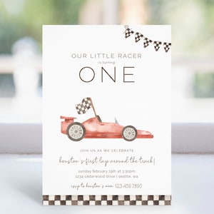 First Lap Birthday Invitation, Editable Template,  Sporty Race Car Party, Racing Invitation, Fast One around the Track, LP21-035